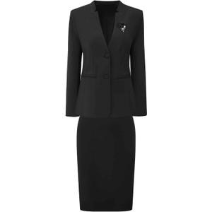 Hobemty Women's Skirt Suit Set 2 Piece Outfit Business Work Blazers and Pencil Skirts with Brooch Pin (XX-Large, Black)