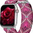 Compatible with Apple Watch Band for Women, Boho Fancy Nylon Band for Iphone Watch, Floar Hook Loop Bands for Women for iWatch, 42/43/44/45/46mm, Bohemia Pink Wind Chime 