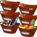 6 Pcs Brown Football Plastic Ice Bucket Drink Cooler Bulk 4.5l Oval Storage Basket Tub with Handles for Summer Sport Birthday Party Decoration Supplies