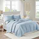 Madison Park King Quilt Set Damask Coverlet Set for King Size Bed, Cottage Oversized Quilt Set, Scallop Edge, All Season, Pre-Washed Cotton-Filled King Size Quilt, Tuscany, King/Cal King Blue 3 Piece