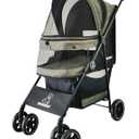 ROODO 4 Wheel Dog Cat Pet Stroller Best Lightweight Foldable Compact Portable Jogger All Terrain Travel Pet Gear Puppy Doggie Bunny Kitty Stroller for up to 30lbs Medium Small Dogs Cats(sage Green)