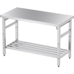 Commercial Foldable Heavy Duty Stainless Steel Table, 36 x 24 Inches Metal Prep & Work Desk with Adjustable UnderShelf and Feet for Kitchen Restaurant Home Garage Warehouse