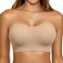 LetsJoli Push Up Strapless Bras for Women Supportive Bandeau Bra Non Slip Wireless No Underwire Padded Tube Bra(Nude, L)