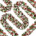 66 Ft Christmas Tinsel Garlands, Red Green White Foil Tinsel Garland Metallic Hanging Holiday Streamers for Christmas Tree New Year Party Decor