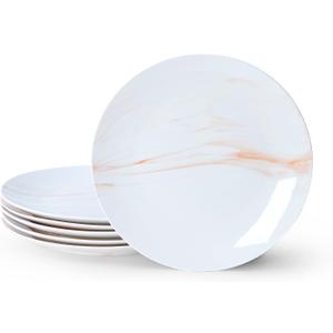 bestone Dinner Plates, 10.5 Inch Plates Set of 6, Porcelain Round Dessert Salad Dinner Plates, Serving Dishes for Kitchen, Dishwasher, Microwave, Freezer, Oven Safe, Marble Orange
