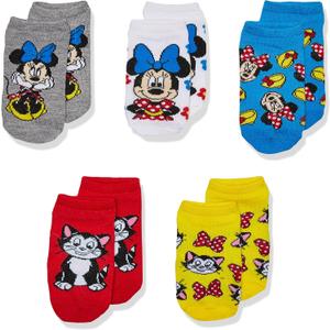Disney Girls' Minnie Mouse 5 Pack No Show Socks, 6-8.5 yrs old, Assorted Bright Multi