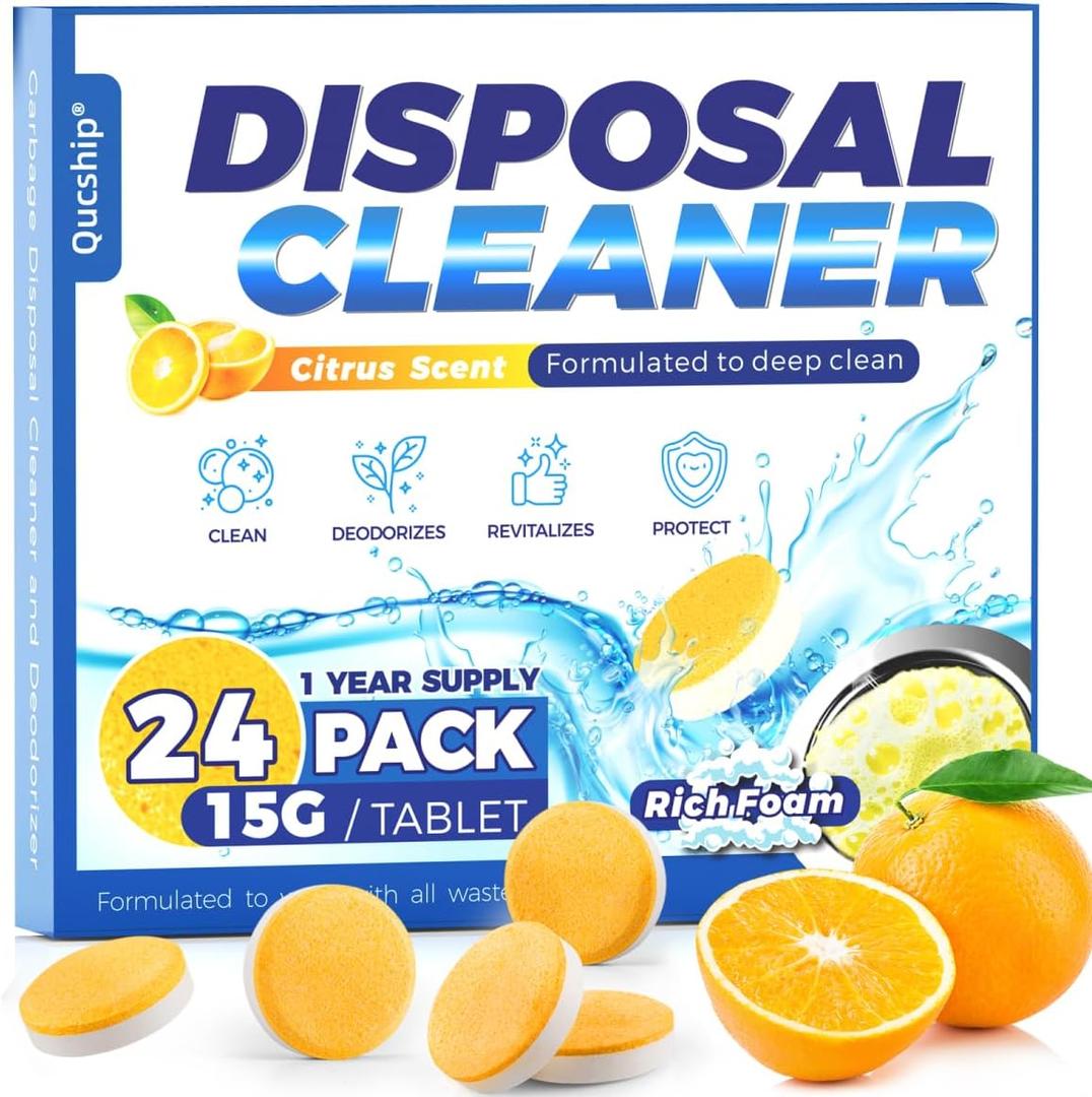 Qucship Orange Citrus Garbage Disposal Cleaner Tablets  1 Pack of 24 Tablets  Keep Your Sink Smelling Fresh & Clean with Every Use