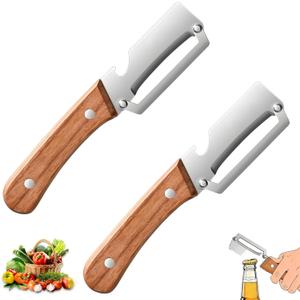 2 Pack Multifunctional Vegetable Peeler, With Wooden Handle and Bottle Opene, Stainless Steel Blade with Ergonomic Wooden Handle, Non-Slip Fruit & Potato Peeler for Kitchen Use