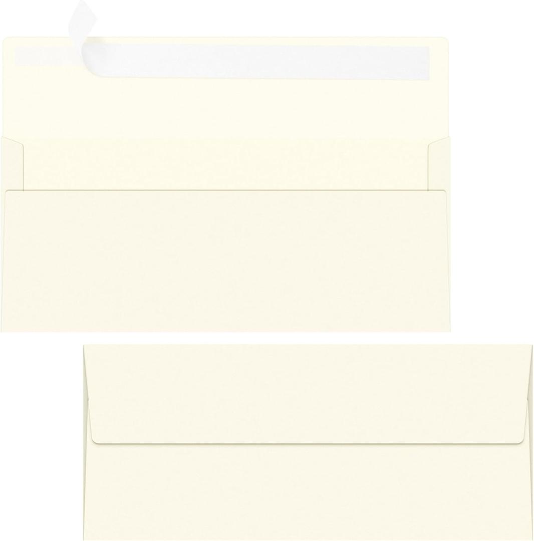 Marspark 100 Qty #10 Natural Business Envelopes 80 lb 4-1/8'' x 9-1/2'' Peel Press Letter Size Envelopes Professional Mailing Printable for Security Office Use Home Mail