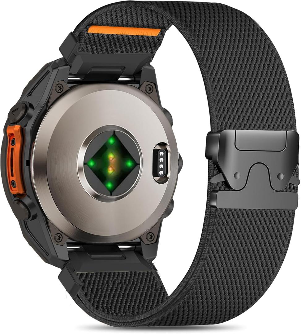 22mm Sports Elastic Replacement Band Compatible with Garmin Fenix 6 Pro/6/7/7 Pro/5/5 Plus, Parachute Buckle Nylon Strap for Forerunner 945/935/Approach S60/S62/Instinct 2 (Black)