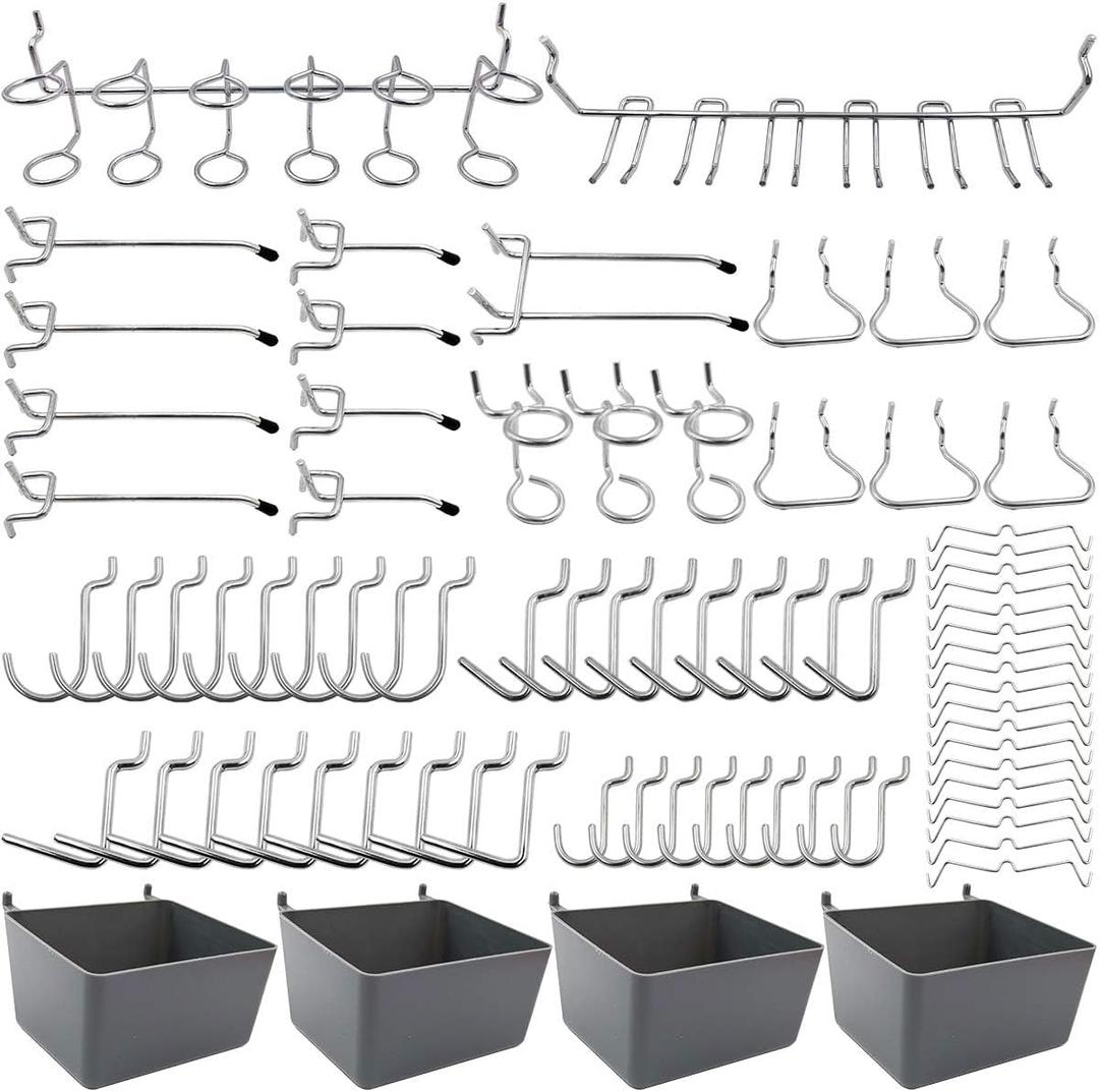 FRIMOONY Pegboard Hooks Assortment with Pegboard Bins, Peg Locks, for Organizing Various Tools, 80 Piece