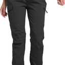 Women's Polar Fleece Lined Waterproof Hiking Pants Insulated Softshell Warm Outdoor Winter Snow Ski Pants (Black), Medium