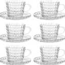 Glass Espresso Shot Cups with Saucers Set of 6, Clear Small Demitasse Cup with Stainless Steel Spoons, Dishwasher Safe Coffee Mugs for Tea Hot Chocolate Cappuccino, 5OZ/150ML, Diamond