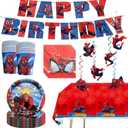 68PCS Spidey Birthday Decorations: 20 Plates, 20 Napkins, 20 Cups, 1 "Happy Birthday" Banner, 6 Hanging Swirls, 1 Tablecover