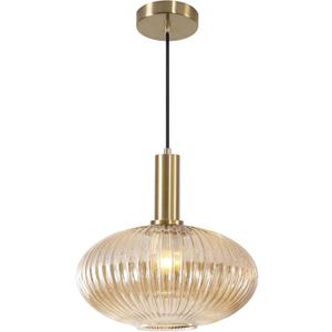 KCO Lighting Vintage Gold Pendant Light Fixture Amber Glass Pendant Light Mid Century Modern Lantern Light Antique Brass Dining Room Light Large Hanging Light Fixture
