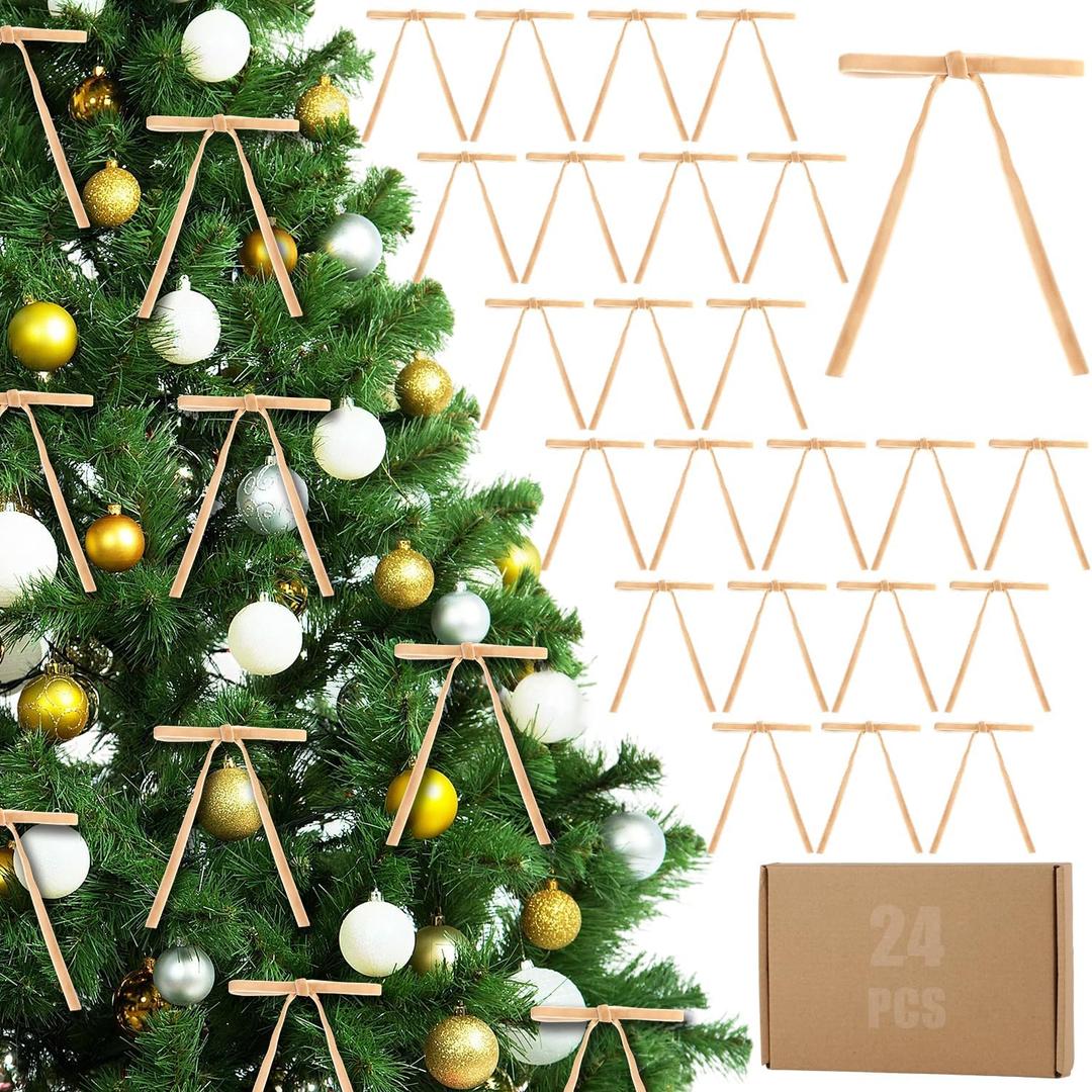 2 x 24 Pcs Velvet Christmas Tree Bows,Rustic Crafts Gift Velvet Ribbon Bows Twist Tie Bows for Xmas Wreaths Garland Gift Wrapping Wedding Decor (3/8'' Wide, 5 * 7 inch) (Camel, Medium)