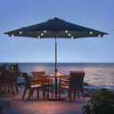 wikiwiki 11ft Solar Led Patio Umbrella, Sturdy Outdoor Market Umbrella for Deck, Pool, Garden w/Tilt, Crank, 32 LED Lights, Navy Blue