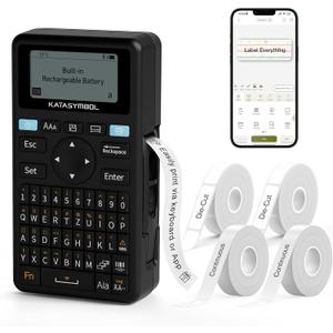 SUPVAN E11 Bluetooth Label Maker Machine with 4 Tapes, Support Keyboard & App with 30+ Fonts and 660+ Icons, Rechargeable Inkless Labeler for Home, Kitchen, Office, School, Organization, Black