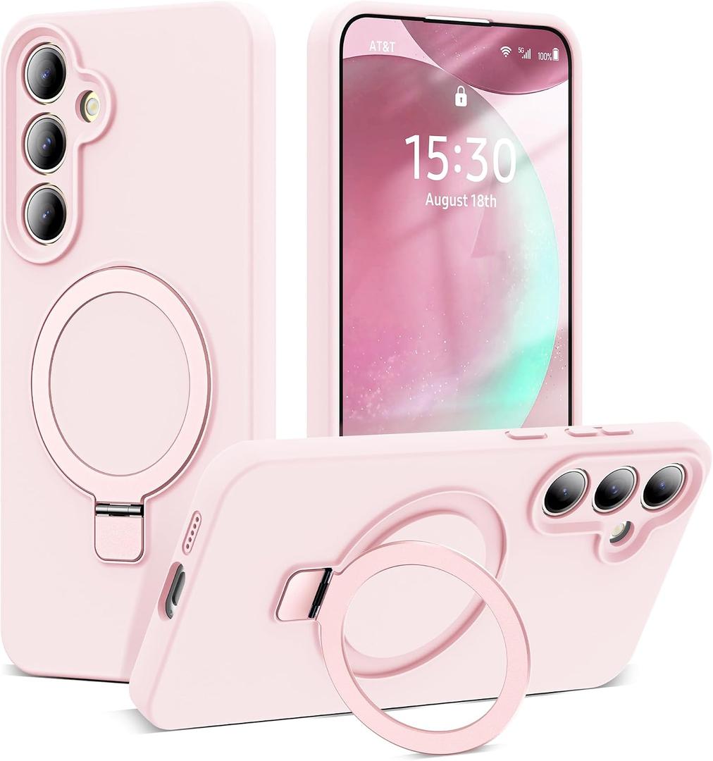 SKYLMW for Samsung Galaxy S24 Plus Case with Magnetic Invisible Stand [Compatible with MagSafe] Military Drop Tested [Full Camera Protection] Silicone S24 Plus Case for Women Men 6.7'',Pink