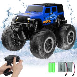 STEMTRON Amphibious Remote Control Car Toys for Boys 2.4GHz 1:16 All Terrain Off-Road RC Car Waterproof RC Monster Truck Kids Pool Toys Remote Control Boat Gifts for Kids Boys (Blue Suv)