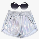 Perfashion Women's Metallic Shorts Summer Sparkly Hot Outfit Shiny Short Pants, Small, Silver