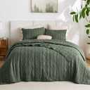 Bedsure 100% Cotton Quilt Set - King Size Bedspread, Lightweight Soft Bed Coverlet, PureWoven, 3-Piece Cozy Stitching Quilt Set with 2 Pillow Shams in Geometric Pattern, 106x96 inches, Olive Green