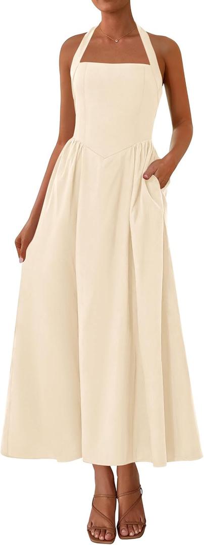 KIRUNDO Summer Dresses for Women 2026 Halter Maxi Wedding Guest Party Cocktail Semi Formal Elegant Classy Long Sundress