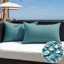 Kevin Textile Outdoor Waterproof Throw Pillow Covers Pack of 2 Boho Farmhouse Decorative Lumbar Cushion Covers for Garden Patio Tent Balcony Bench Couch Sofa 12x24 Inch, Teal