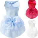 MAMORE Dog Dresses Princess Skirt Tutu Gowns Wedding Outfits Pet Clothes for Small Medium Large Dogs Girl Puppy with Bow Tie Cute Valentine Birthday Party (Blue, Small)