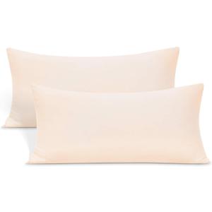 2-Pack Stretch Pillow Cases - Jersey Knit & Ultra Soft Envelope Closure Pillowcases T-Shirt Like Microfiber Blend - Suitable for 20x36/20x40 King Size Set of 2, Pink