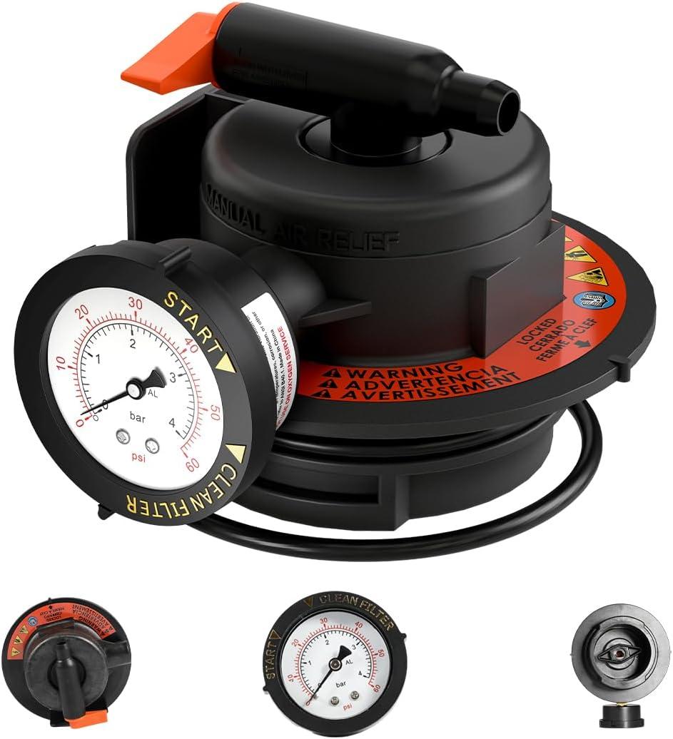 Replacement DEX2420MAR2 Manual Air Relief Valve Assembly with Pressure Gauge and O-Rings - Compatible with Hayward Pro Grid DE Filters, SwimClear Cartridge Filters