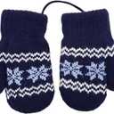 Baby Winter Soft Warm Knit Mittens Double Fleece Lined Knit Elastic Cuff Gloves for 0-2 Years Old (Navy)