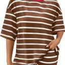 Shorts Sets Women Striped Outfits Oversized T Shirts 2025 Striped Lounge Wear Summer Outfits Tracksuit (Brown, L)