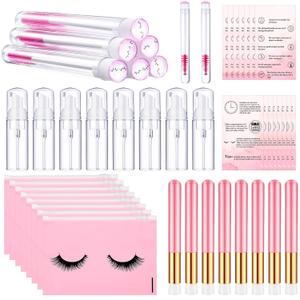Remerry 40 Pcs Lash Shampoo Brushes Set Eyelash Aftercare Bag Disposable Mascara Tubes Foam Pump Bottle Extension Aftercare Instructions Card Eyelash Accessories for Women Mother(Zippered Bag Style)