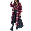 Ainangua Women's Casual Wool Blend Long Plaid Shirt Jacket Button Down Pocketed Shirt Shacket (Red, XS)
