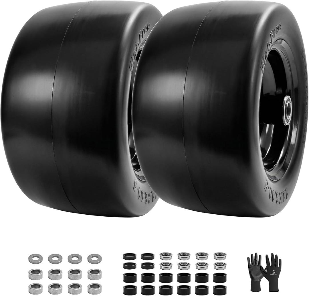 (2-Pack) 11x6.00-5 Flat Free Zero Turn Mower Tires & Wheels, 11x6.00-5 Solid Lawn Mower Tires with Adjustable 5.9"-8.1" Centered Hub, 3/4", 5/8", 1/2" Bearings for Cub Cadet & Toro ZTR, 2PCS