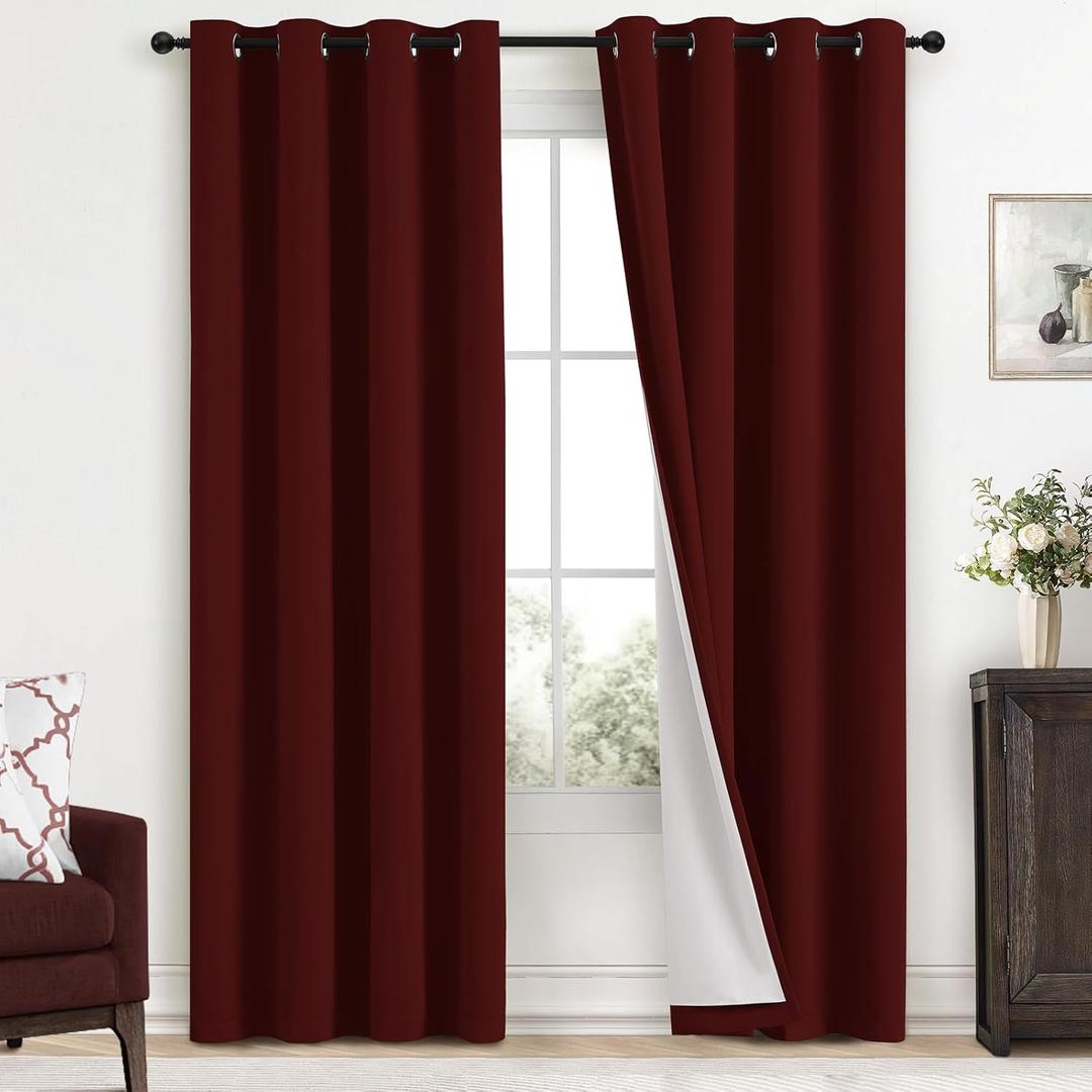 Yakamok Room Darkening 100% Blackout Curtains Grommet Window Treatments with 2 Thick Layers-Burgundy Red Thermal Insulated Drapes Set of 2 Panels for Bedroom Living Room 52 Inches by 96 Inches Length