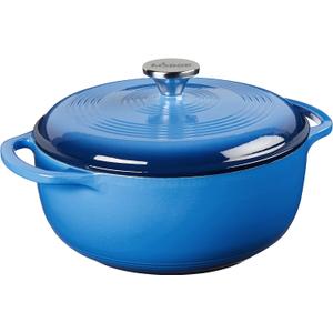 Lodge 4.5 Quart Enameled Cast Iron Dutch Oven with Lid  Dual Handles  Oven Safe up to 500 F or on Stovetop - Use to Marinate, Cook, Bake, Refrigerate and Serve  Caribbean Blue