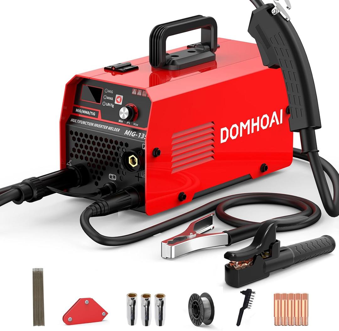 MIG Welder 110V, 135A Flux Core Welder Flux MIG/Lift TIG/Stick 3in1 Welding Machine IGBT Inverter Welder with Synergy and Portable Gasless Welder Equipment