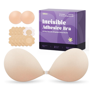 Invisible Strapless Sticky Bra Push up for Women, Ultra Adhesive Bra for Backless Dress, Cleavage Bra Lift Novelty Bras (B Cup, Light Beige)