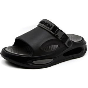 Jerzmy Cushioned Slides Mens Sandals, Ultra Comfy Men Slippers, Arch Support Man Sport Sandal with Back Strap Open Toe Shoes for Indoor Outdoor Beach Garden Travel, Black Size 10-11