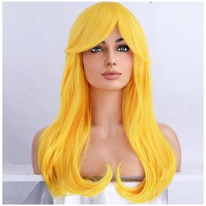 BERON Yellow Wigs Long Wavy Women Wig with Bangs Curly Heat Resistant Synthetic Wigs for Halloween Cosplay Party Wig