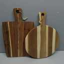 Hsei 2 Pcs Acacia Wood Cutting Board with Handle Wooden Charcuterie Board Large Paddle Carving Chopping Set Butter Serving Tray for Cheese Meat Fruit Pizza Bread Baking(Classic Handle)