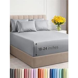 Extra Deep Cal King Sheet Set - 6 Piece Breathable & Cooling Sheets - Hotel Luxury Bedding Set w/18-24 Inch Extra Deep Pockets - Easy Fit - Super Soft, Wrinkle Free and Comfy - Cal King Size
