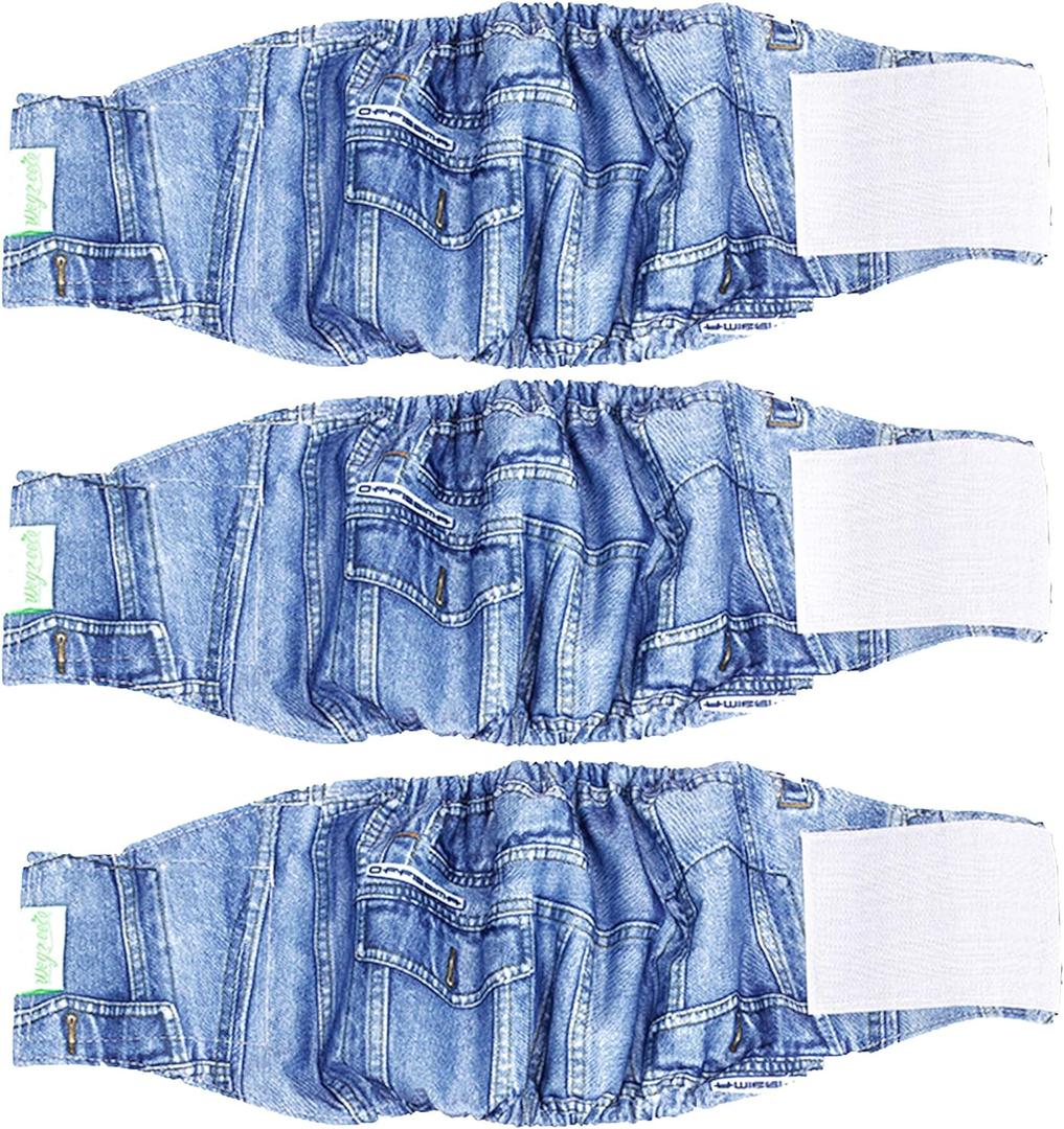 Wegreeco Jeans Washable Male Dog Diapers (Pack of 3) - Washable Male Dog Belly Wrap (Large - 18"- 21" Waist)