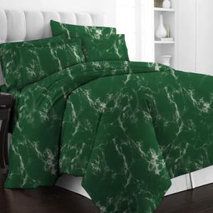 Pizuna Pure 100% Cotton Queen Duvet Cover Set, Luxurious 400 Thread Count Long Staple Cotton Sateen Weave with Button Closure (Combed Marble Green Cotton Duvet Cover Queen)