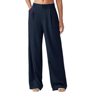 Willit Women's Linen Pants Wide Leg Work Dress Pants Casual Slacks Business Pants with Pockets 29" 31" (XX-Large, Navy Blue)