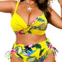 ChiaoLezhee Plus Size Floral Bikini Set, Push Up High Waisted, Beach Vacation, Two Piece Tropical Tummy Control Full Coverage, 3XL
