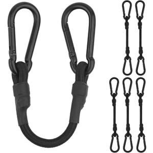 Bungee Cords with Carabiner Hooks, 12 Inch Small Short Resistant Bungee Cords with Hooks, Black, 6 Pack for Multiple securing Options