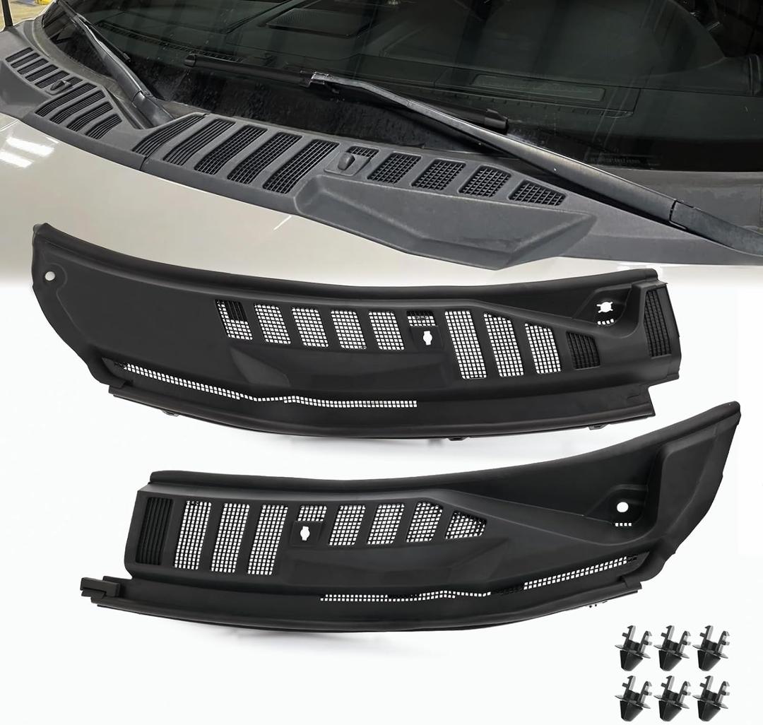 Windshield Wiper Cowl Cover Panel Grille Compatible with 2017-2022 Ford F250 F350 F450 F550 Super Duty, Left & Right Side Front Insert Panel with Clip, Replaces#HC3Z-25022A68-AA(Without Nozzles Hoses)
